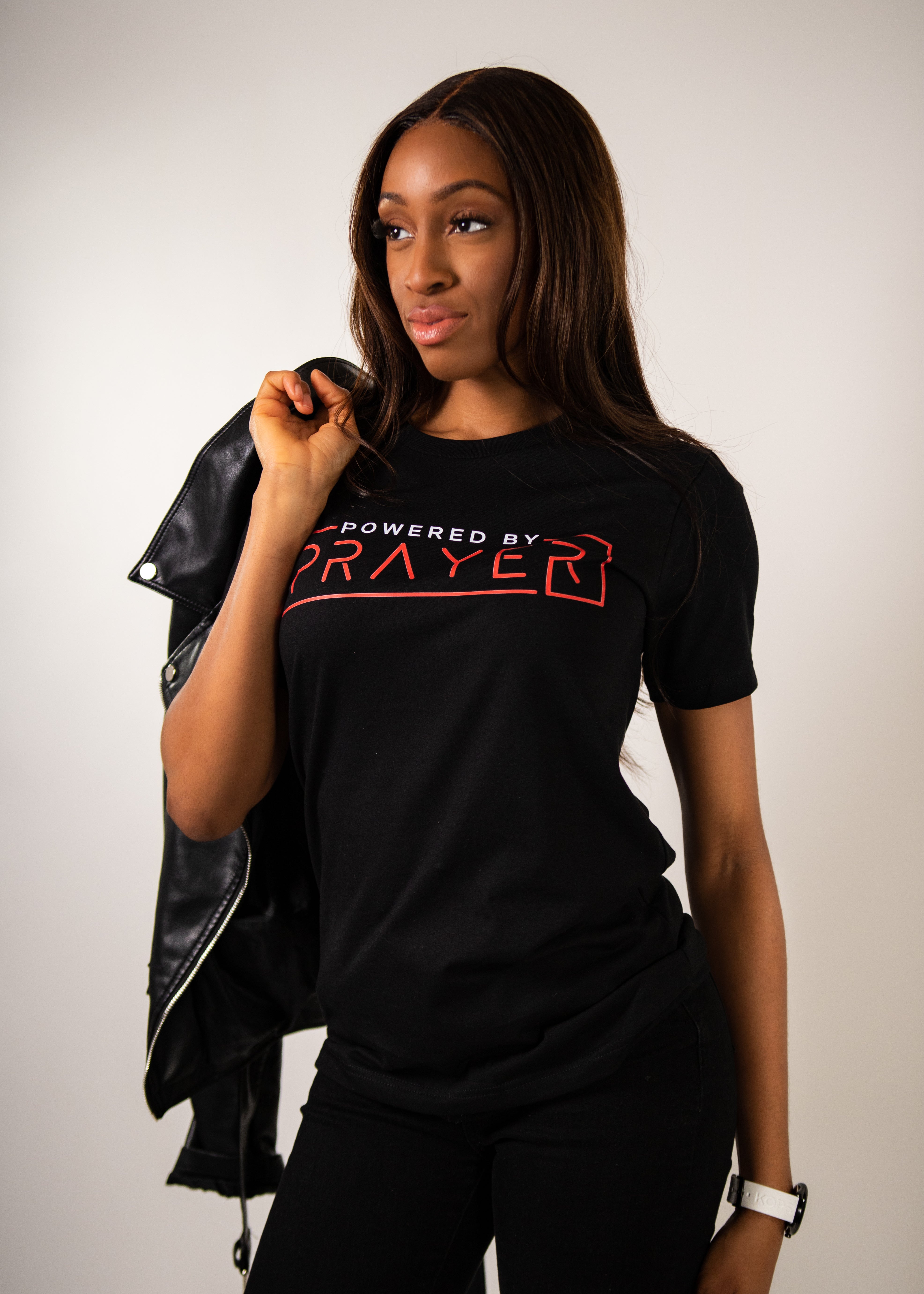 Powered by Prayer Black with Red & White
