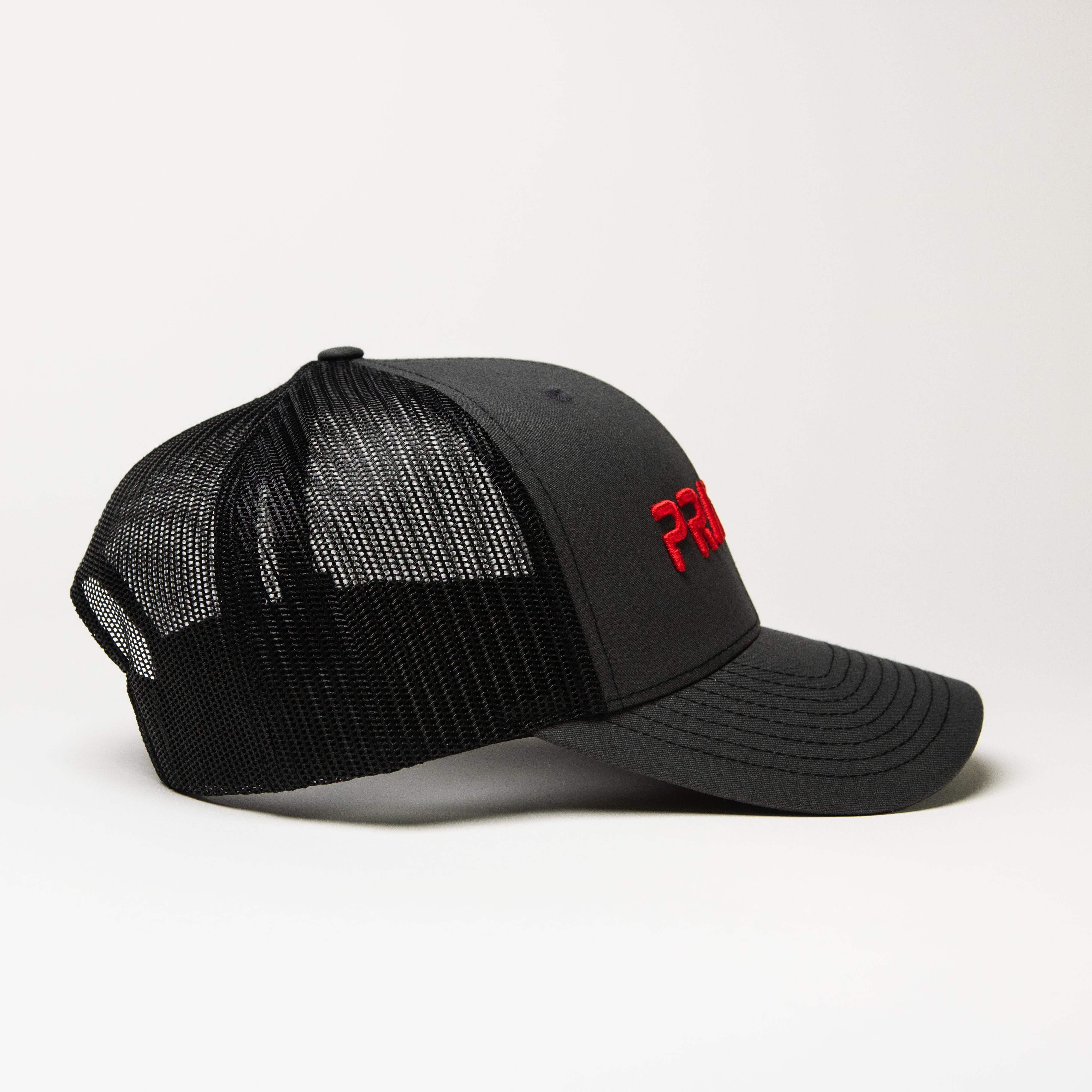 PRAYER Trucker Cap: Grey & Black with Red