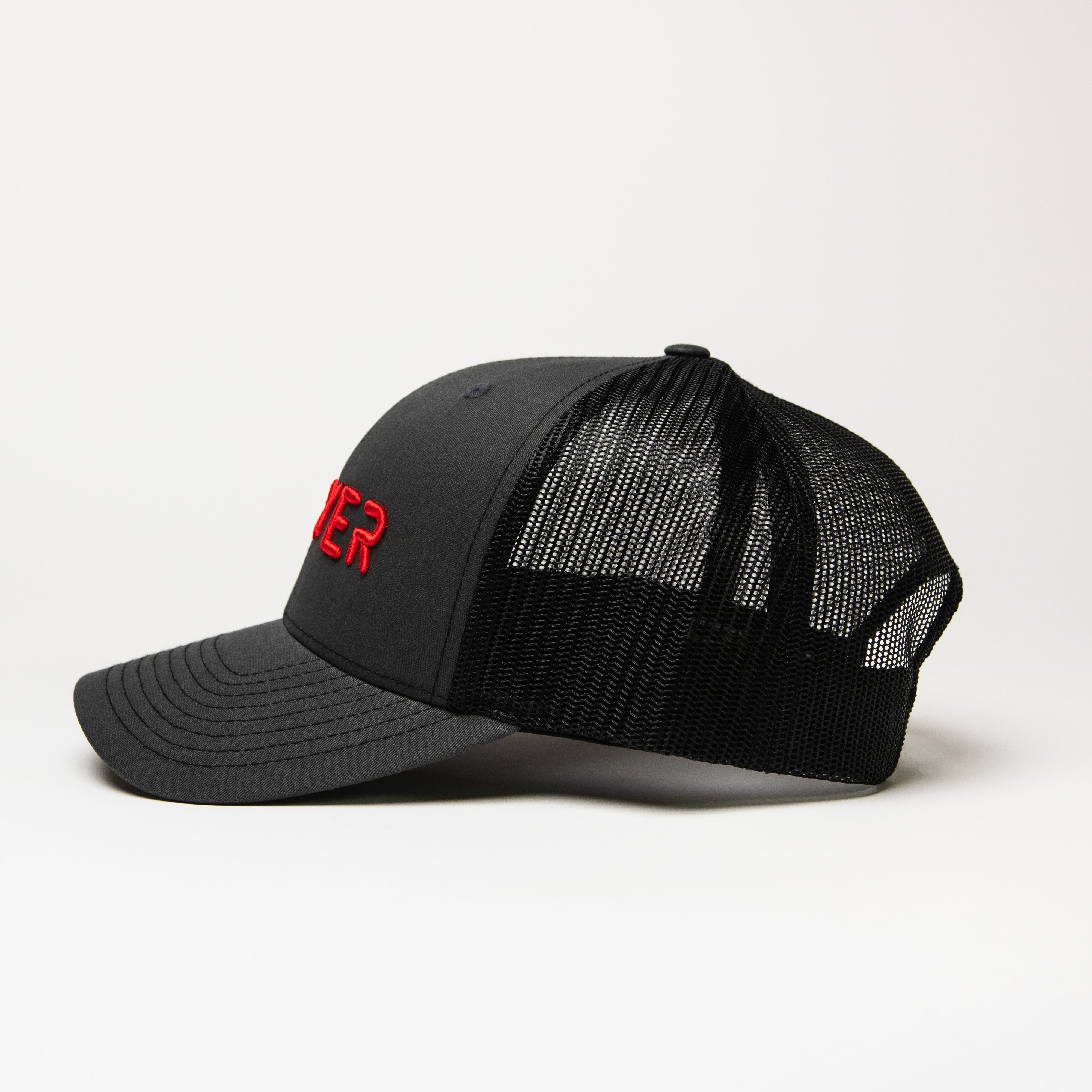 PRAYER Trucker Cap: Grey & Black with Red