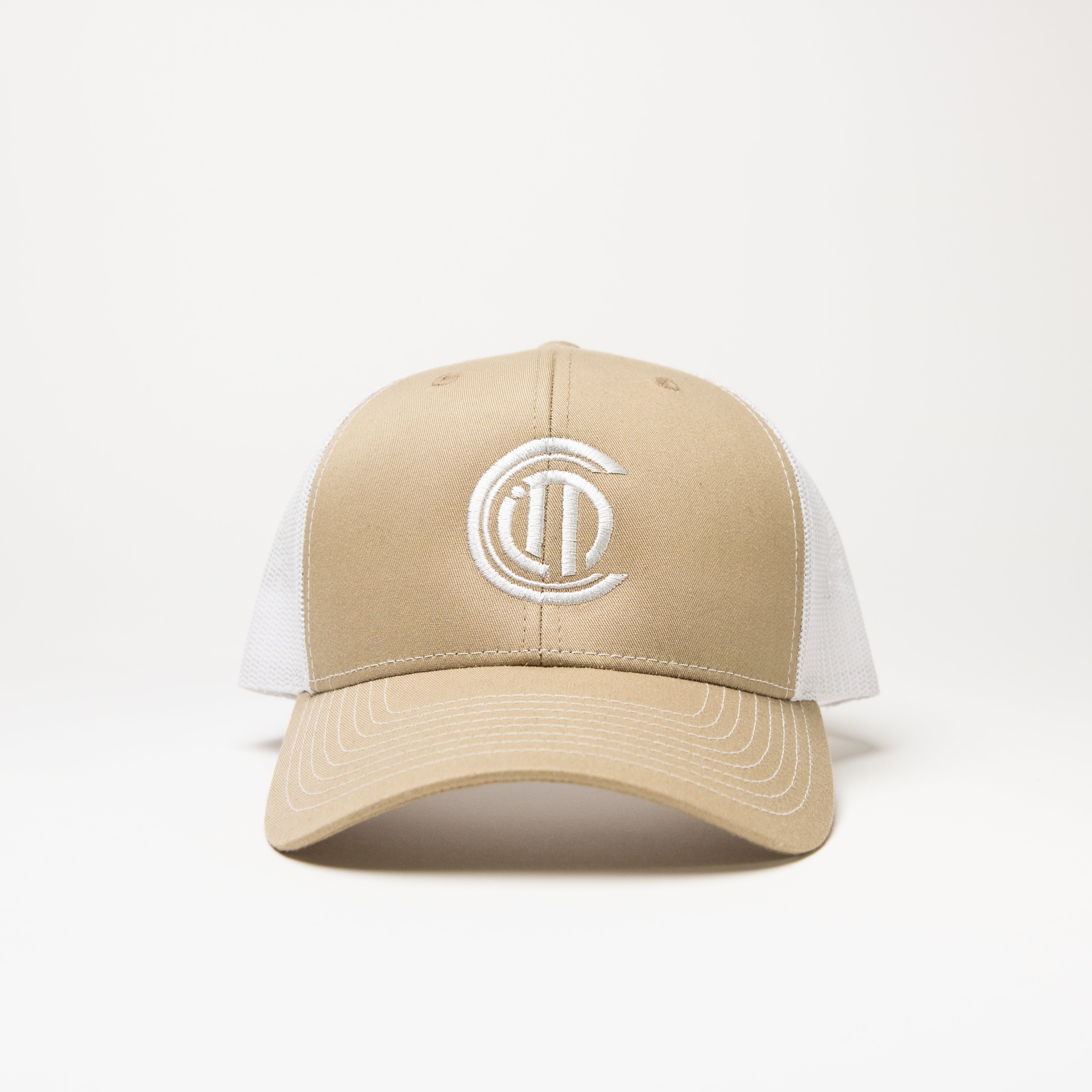 Christ In Me LOGO Trucker Cap: Tan & White