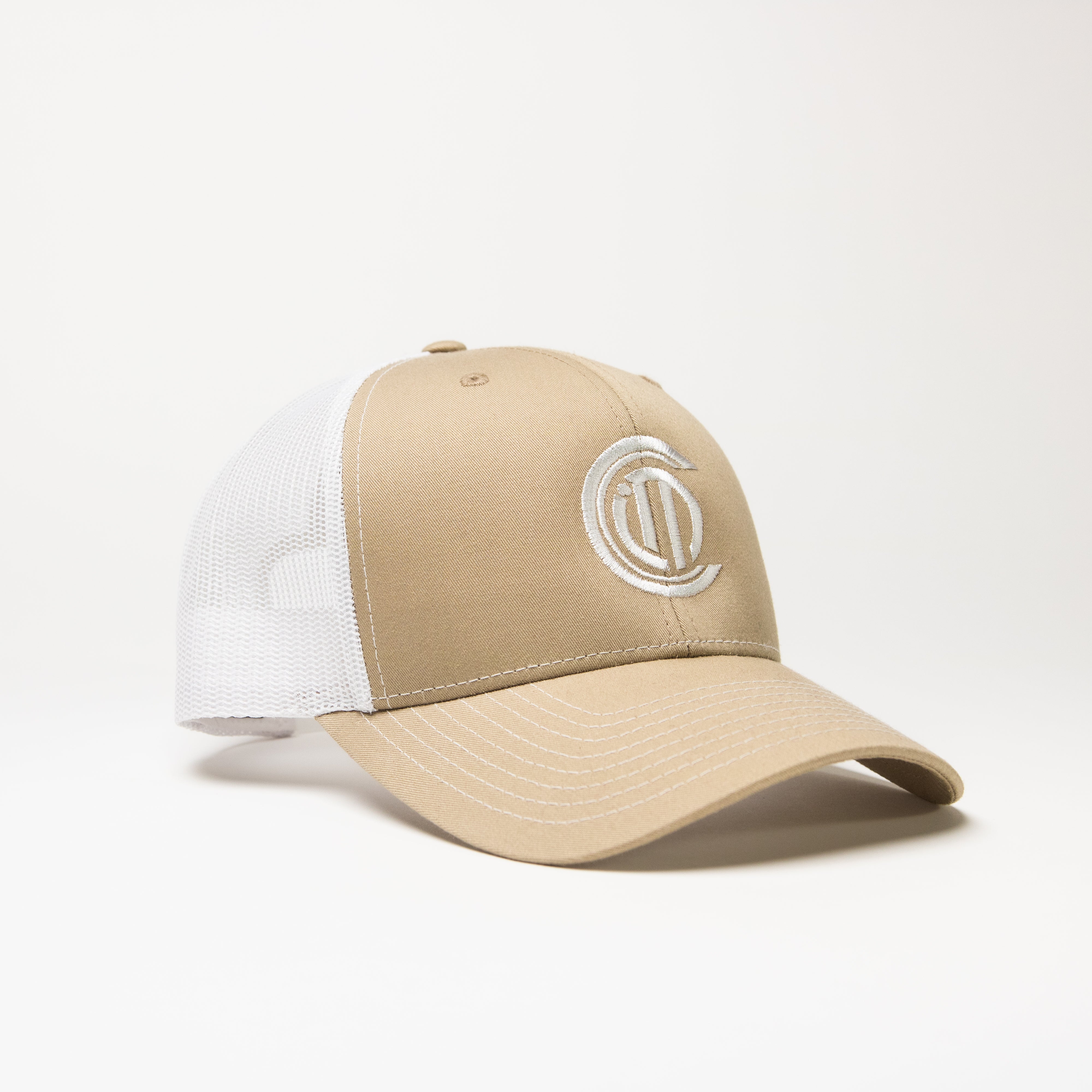 Christ In Me LOGO Trucker Cap: Tan & White