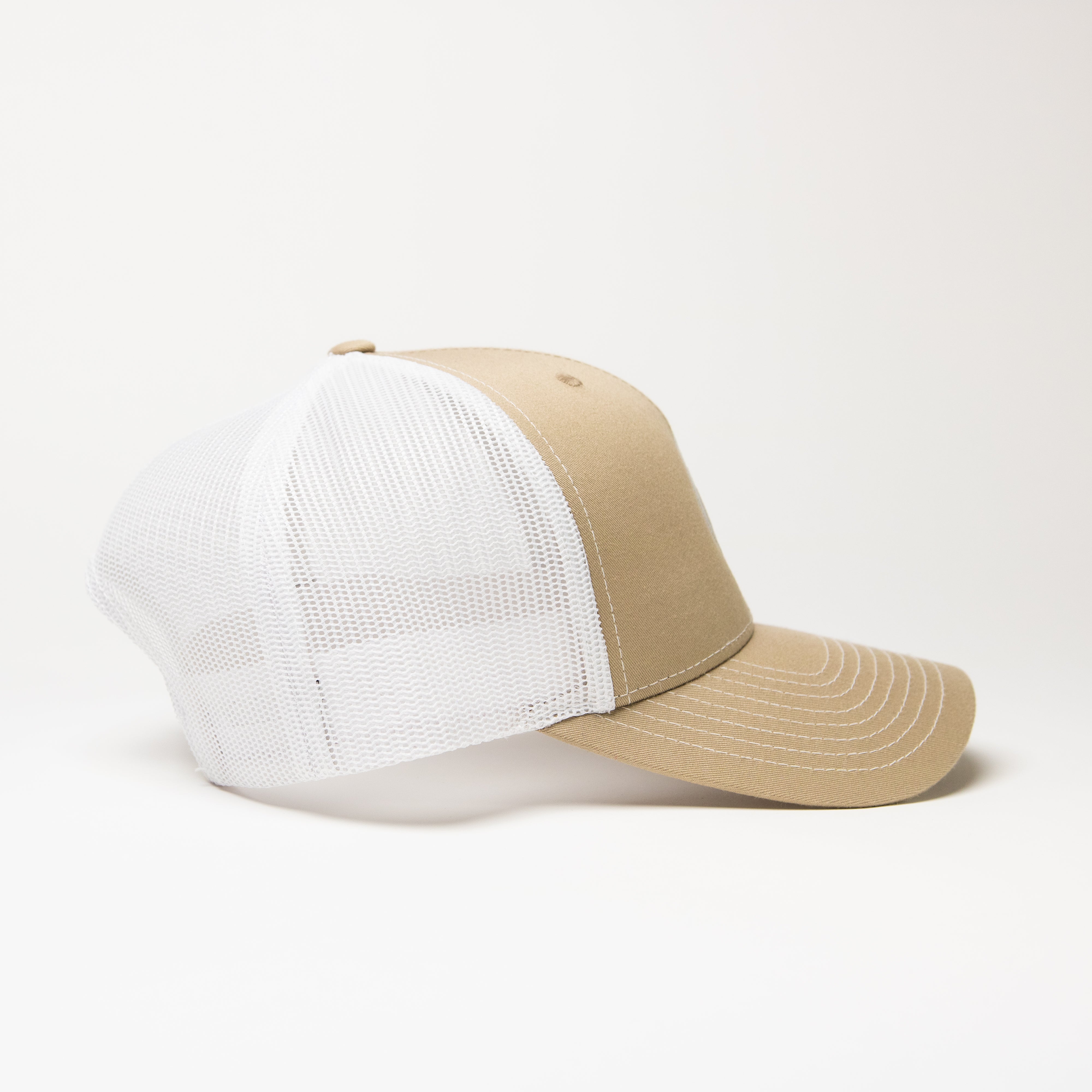 Christ In Me LOGO Trucker Cap: Tan & White