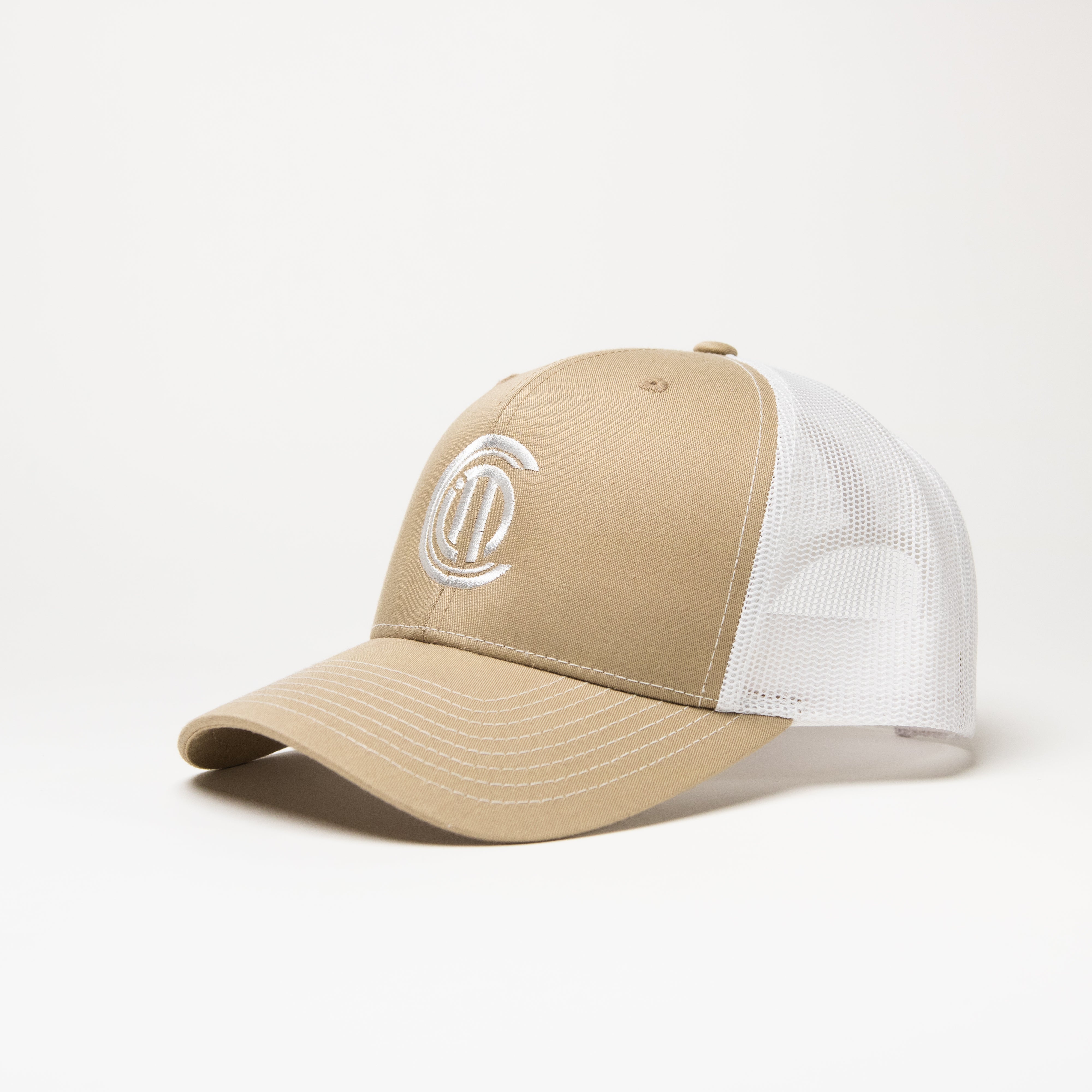Christ In Me LOGO Trucker Cap: Tan & White