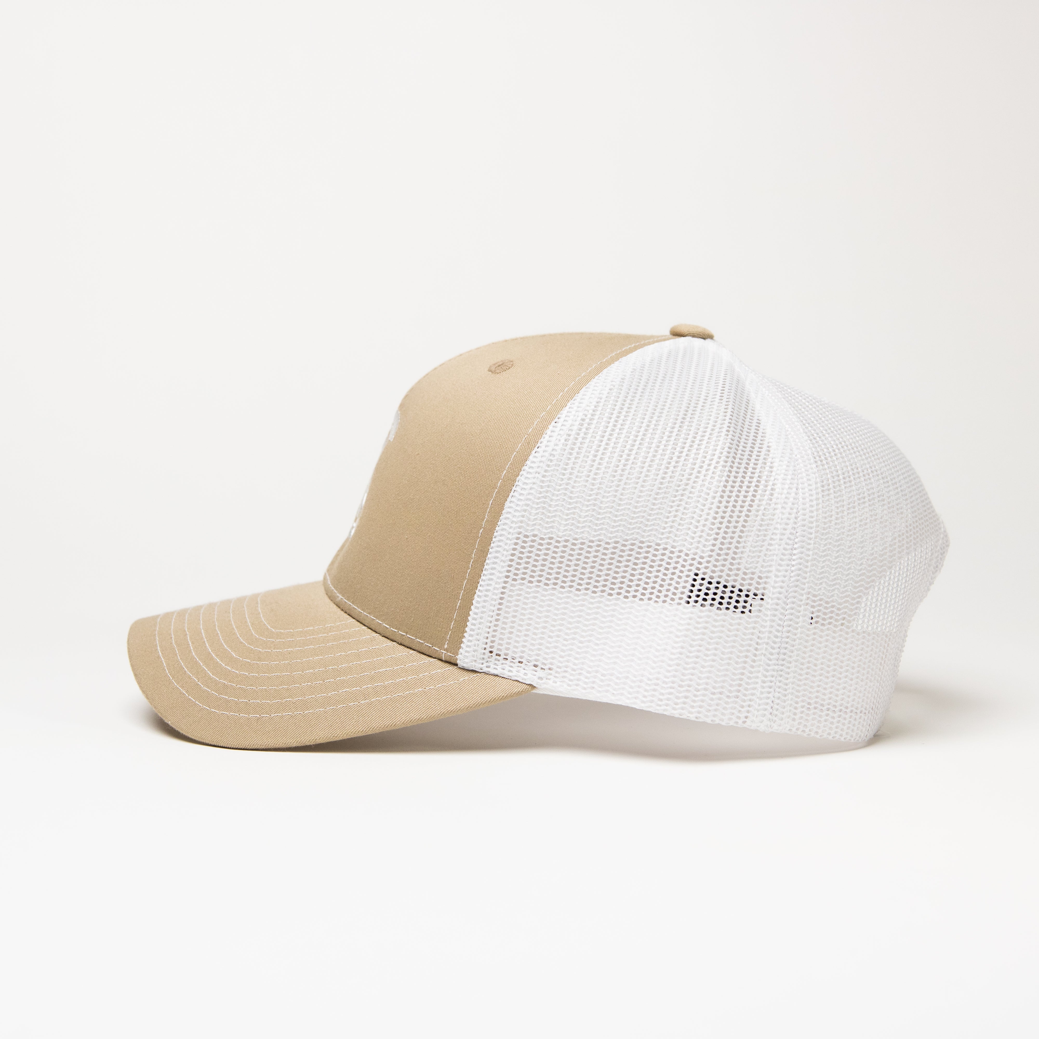 Christ In Me LOGO Trucker Cap: Tan & White