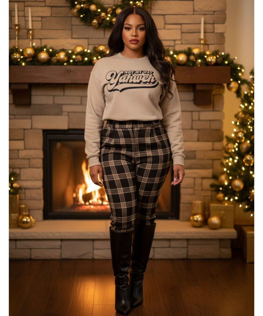 Not My Way YAHWEH Tan with Black Sweatshirt